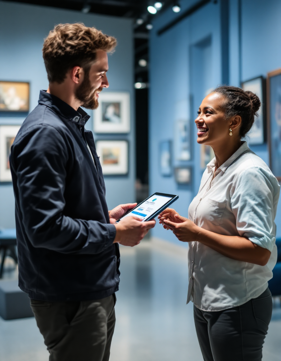 Museum staff implementing cryptocurrency donation strategy